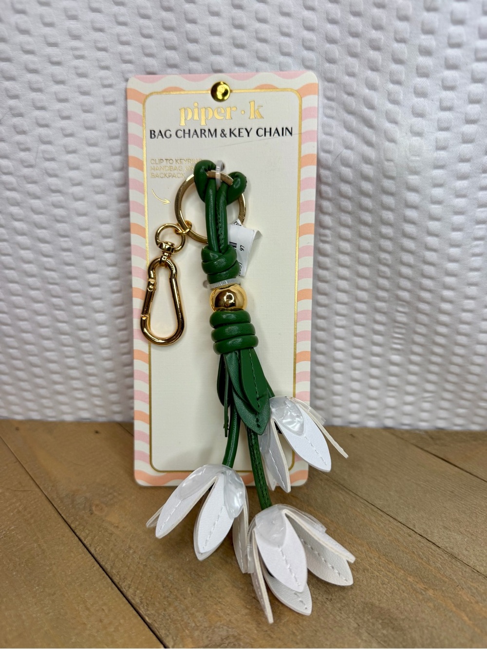 Piper K Green and White Floral Leather Bag Charm & Key Chain